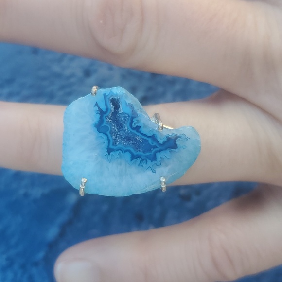 New Solar Quartz Agate Druzy 925 Silver Ring. - Picture 6 of 13